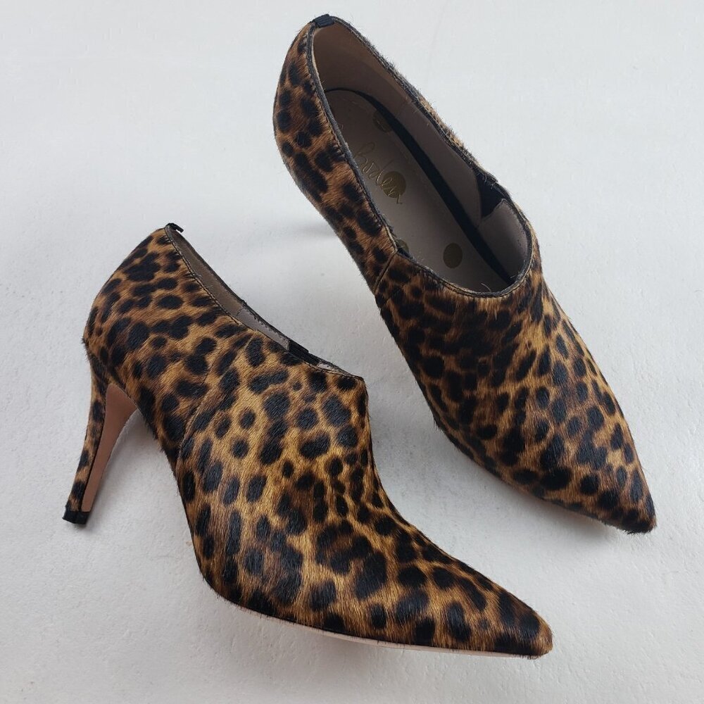 Boden Heswall Heeled Leopard Bootie Womens 7 EU 38 Brown Calf Hair Pointy Toe